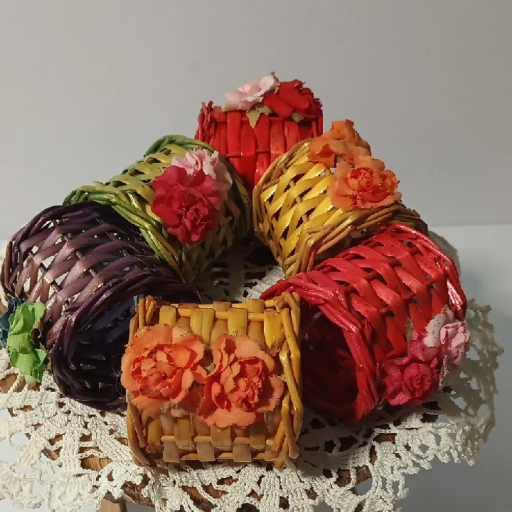 Colorful Woven Napkin Rings with Floral Accents